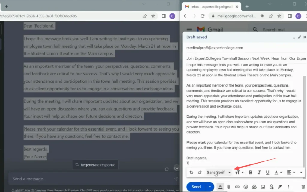 مراجعة البريد الإلكتروني قبل الإرسال للتأكد من الدقة والوضوح باستخدام ChatGPT