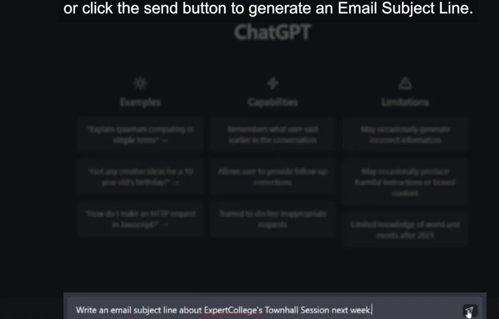 ChatGPT writing a professional email body for business communication