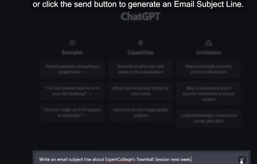 ChatGPT writing a professional email body for business communication