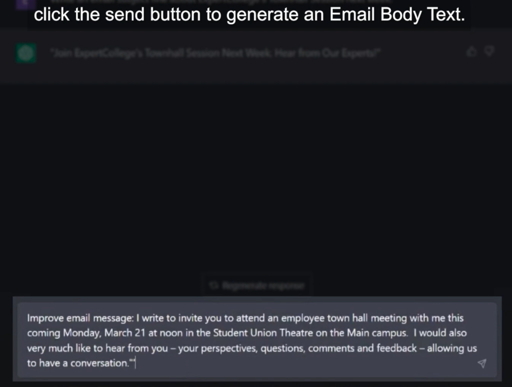 ChatGPT writing a professional email body for business communication