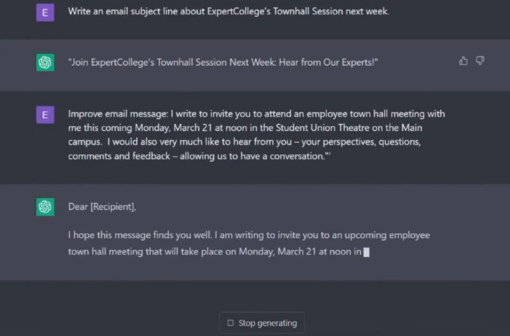 Using ChatGPT to write a professional email body step by step
