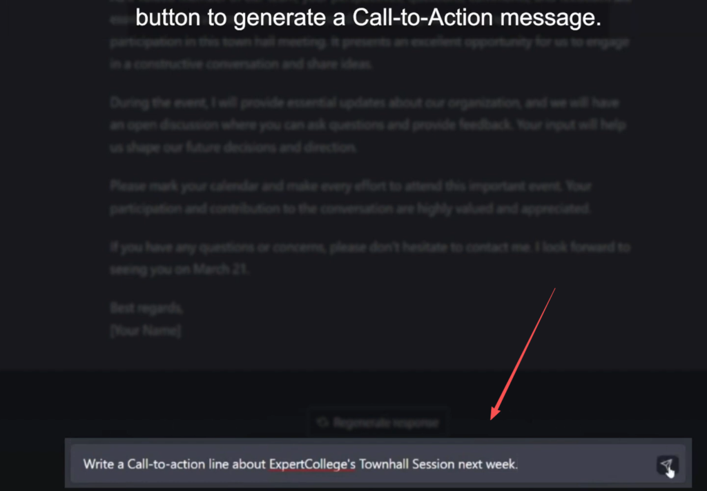 ChatGPT creating a strong call to action for email marketing and business communication